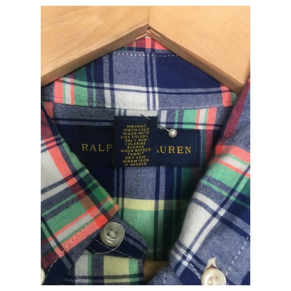 Ralph Lauren Shirt Boys L Plaid Button Up Short Sleeve Preppy Collar Blue - Picture 11 of 12